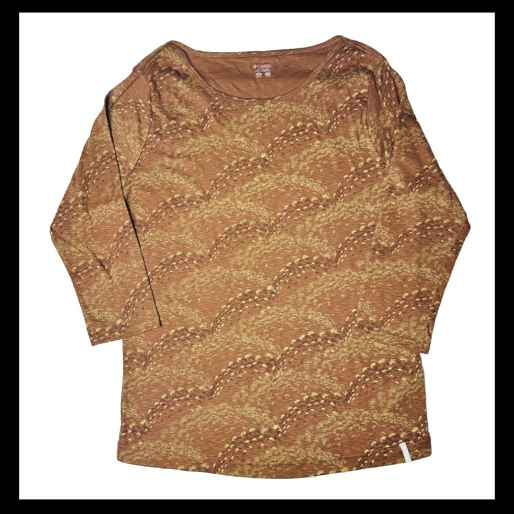 Columbia‎ Women’s Blouse XL Brown Tan  Lightweight 3/4 Sleeve Scoop Neck